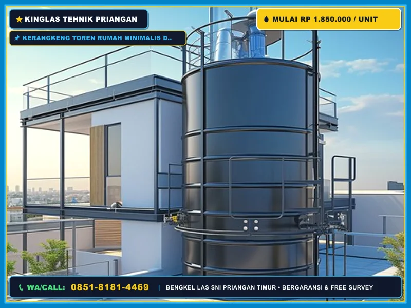 Kerangkeng toren rumah minimalis dengan rangka besi kuat