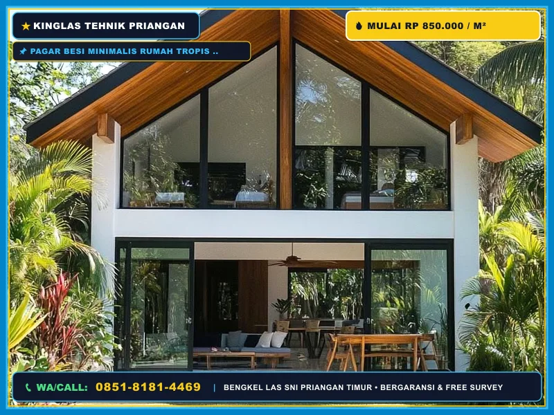 Pagar besi minimalis rumah tropis di Pangandaran