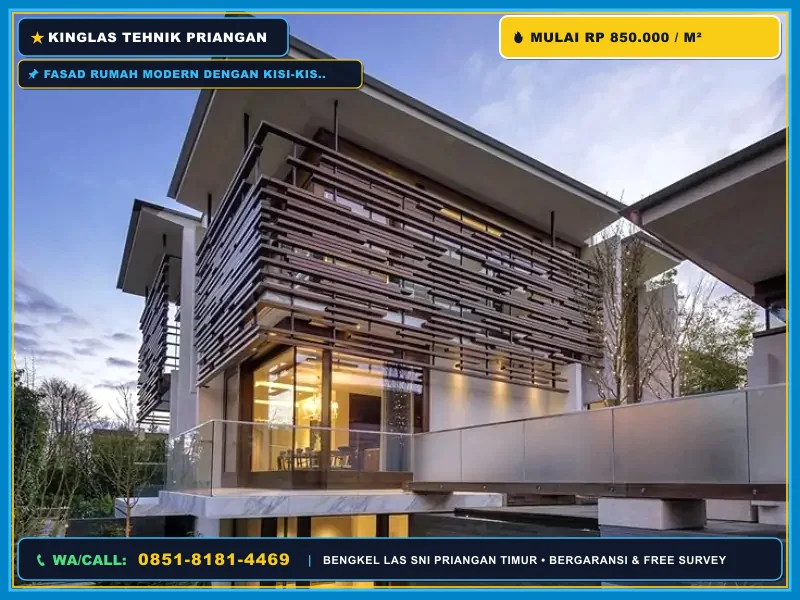 Fasad rumah modern dengan kisi-kisi besi hollow