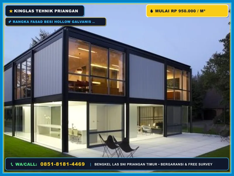 Rangka fasad besi hollow galvanis rumah minimalis