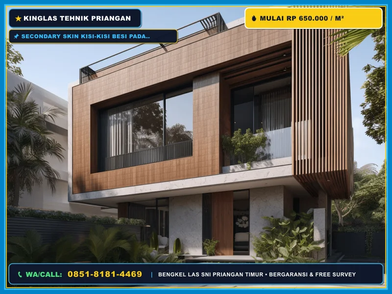 Secondary skin kisi-kisi besi pada fasad rumah modern