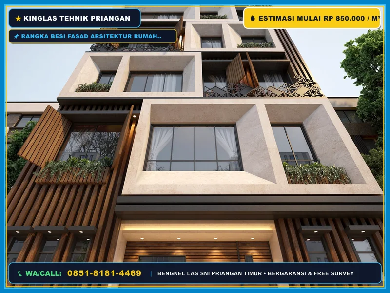 Rangka besi fasad arsitektur rumah modern