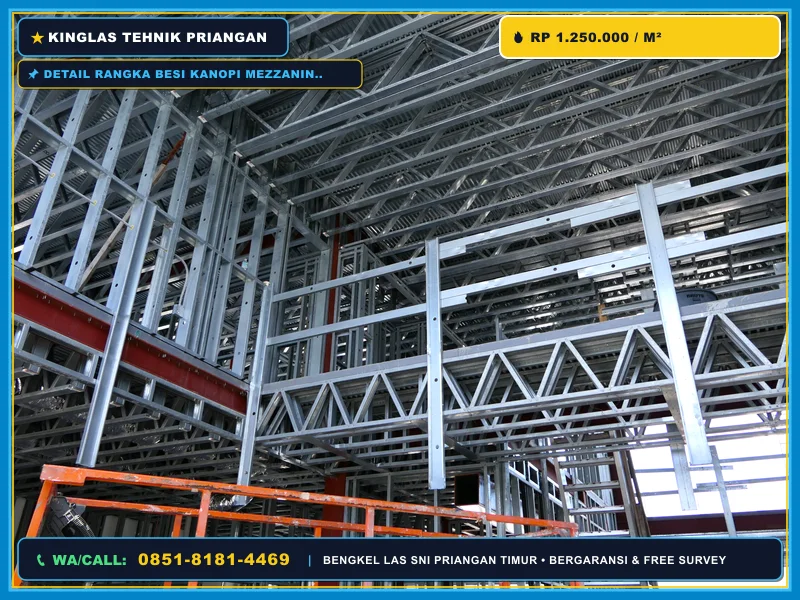Detail rangka besi kanopi mezzanine hasil pengelasan