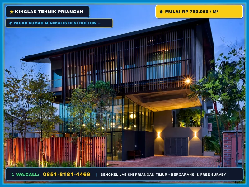 Pagar rumah minimalis besi hollow vertikal dan pintu pagar di Banjar