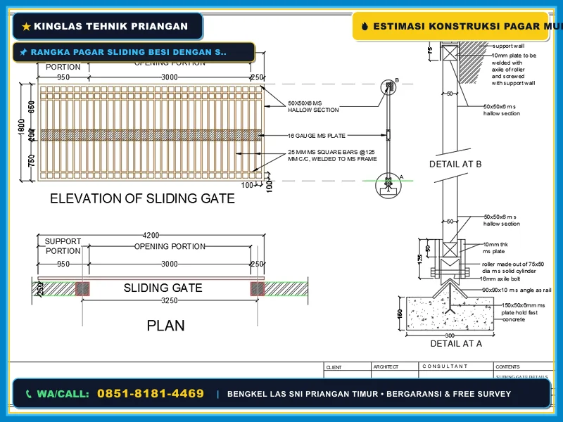 Rangka pagar sliding besi dengan sambungan las kuat