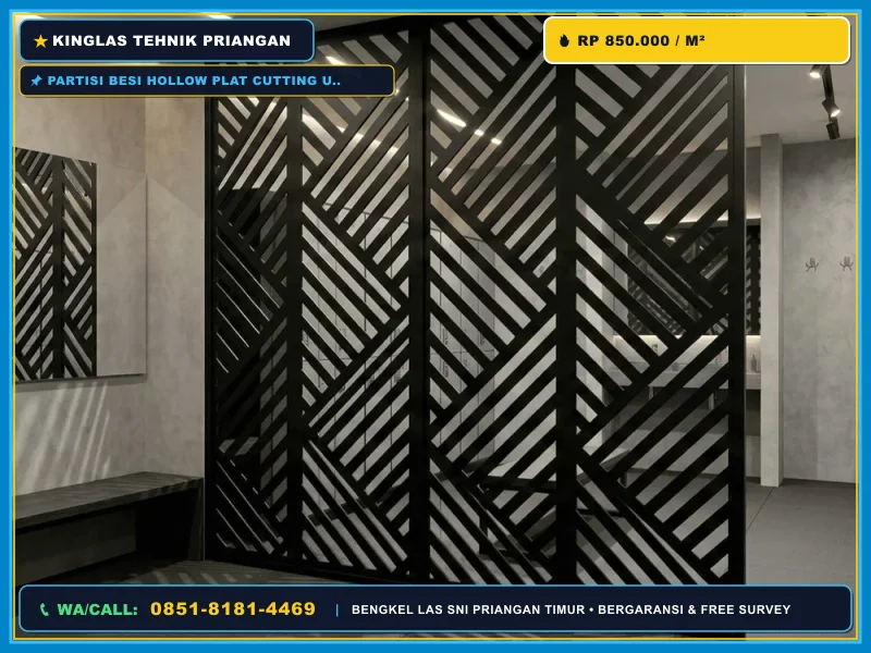 Partisi besi hollow plat cutting untuk pembatas ruang modern