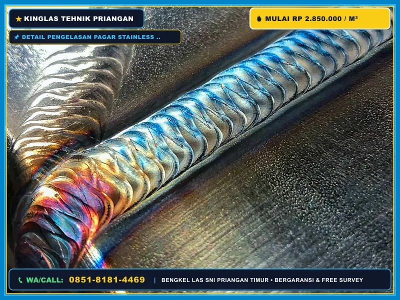 Detail pengelasan pagar stainless steel SUS 304 oleh bengkel las profesional