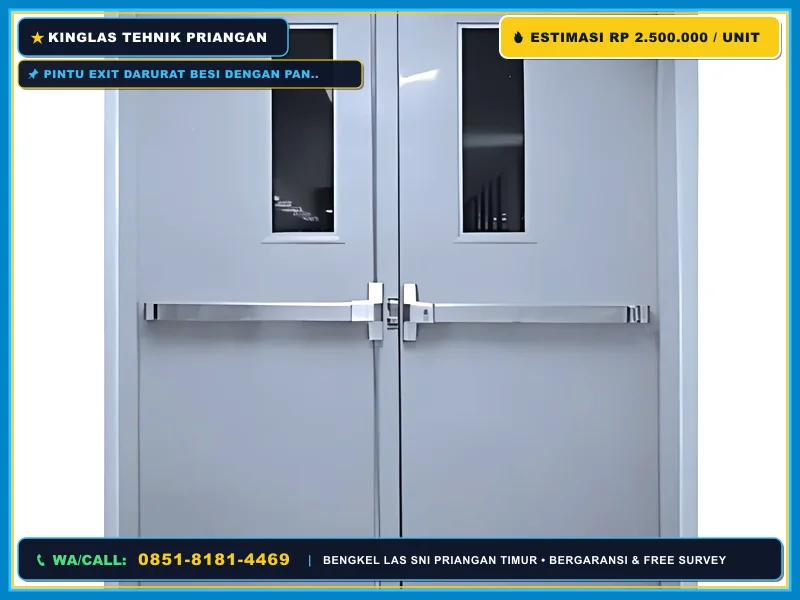 Pintu exit darurat besi dengan panic bar pada gedung komersial