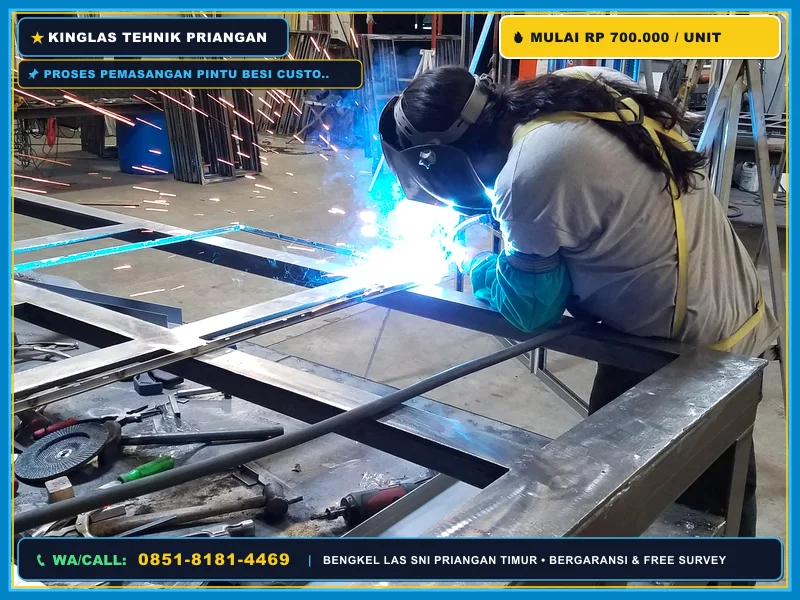 Proses pemasangan pintu besi custom tahan api oleh tenaga profesional
