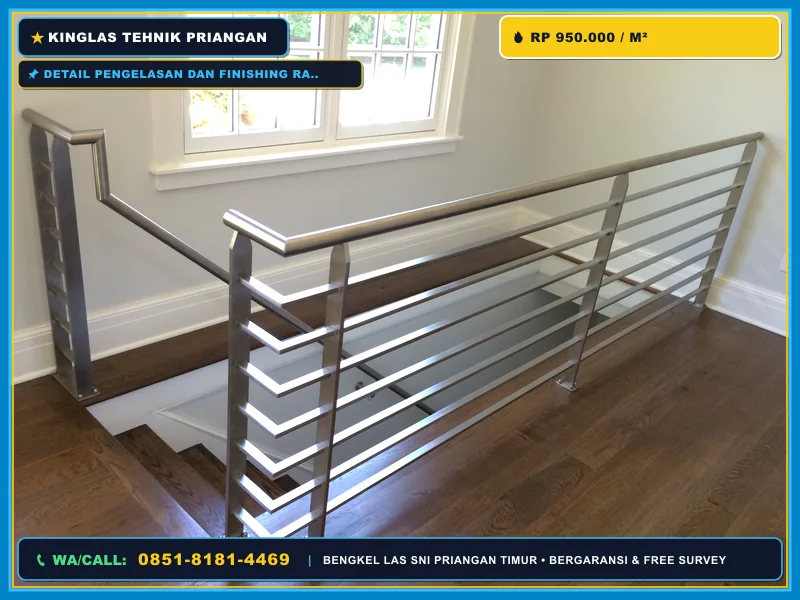 Detail pengelasan dan finishing railing tangga stainless steel
