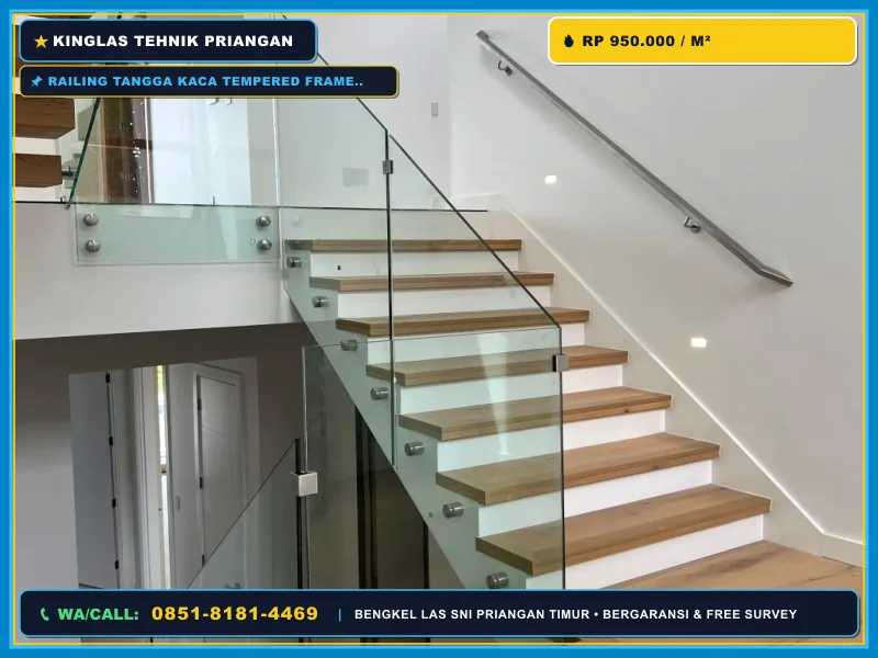 Berapa Biaya Railing Tangga Kaca Tempered Frameless Sumber Cirebon?