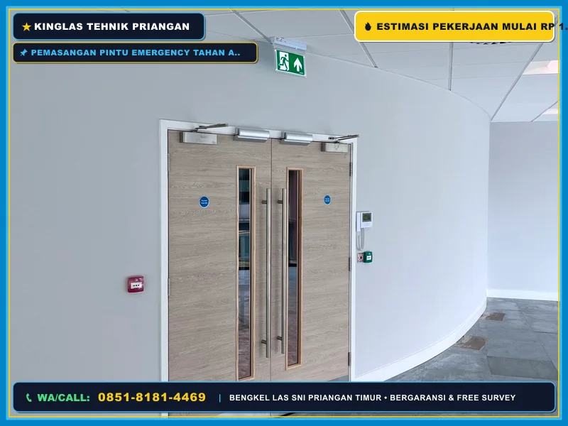 Pemasangan pintu emergency tahan api pada proyek konstruksi