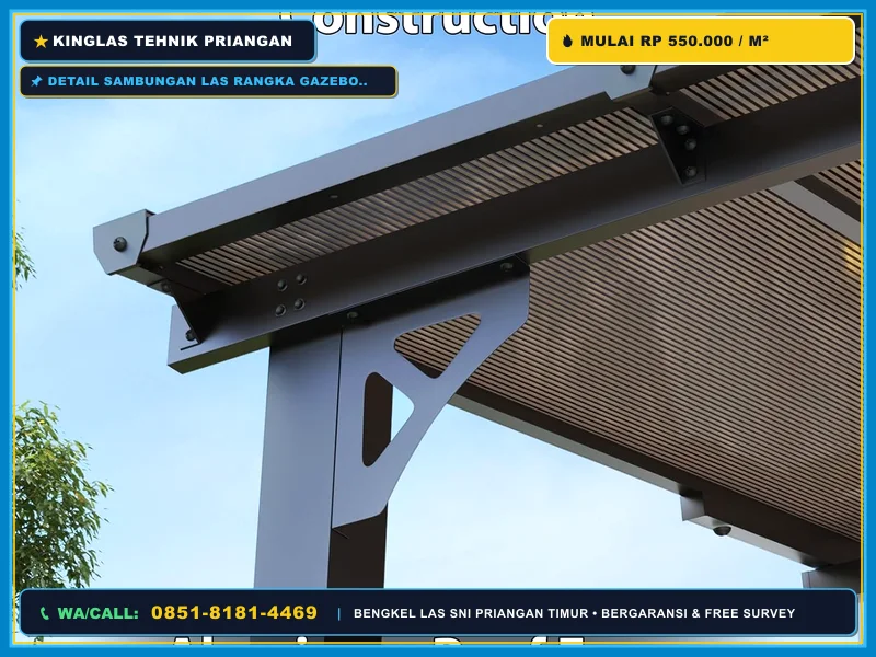 Detail sambungan las rangka gazebo besi hollow