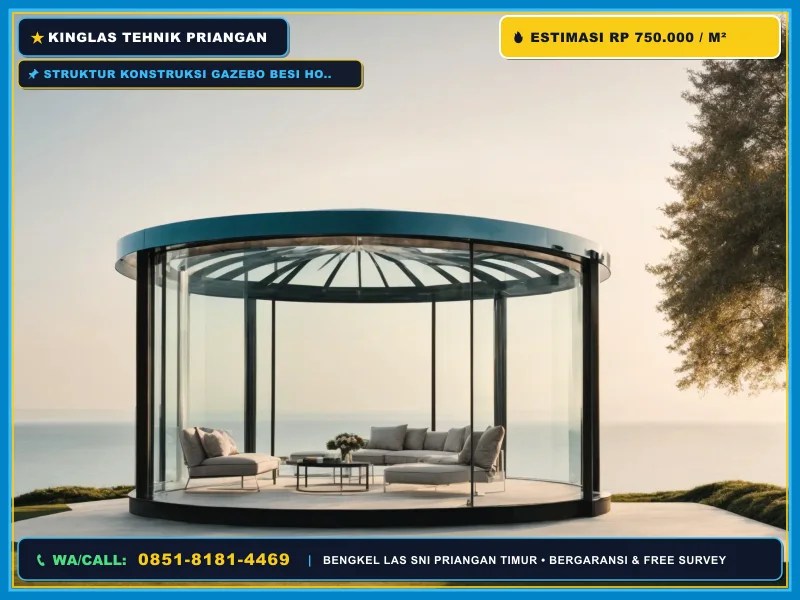 Struktur konstruksi gazebo besi hollow minimalis