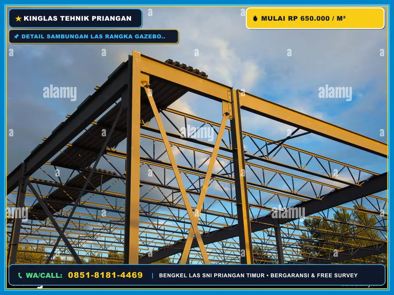 Detail sambungan las rangka gazebo besi hollow SNI