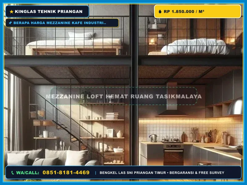 Detail pengelasan rangka besi mezzanine kafe industrial