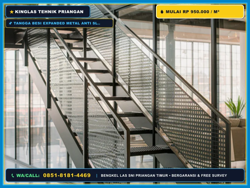 Tangga besi expanded metal anti slip menuju kamar mezzanine