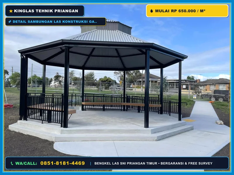 Detail sambungan las konstruksi gazebo besi hollow galvanis