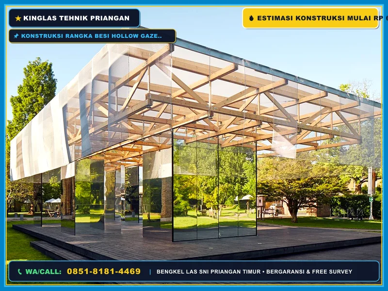 Konstruksi rangka besi hollow gazebo outdoor yang kokoh