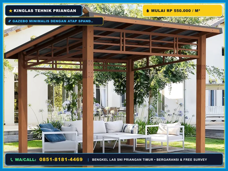 Gazebo minimalis dengan atap spandek dan talang air