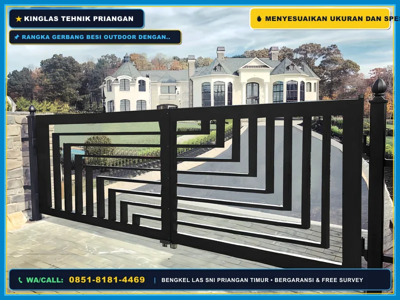 Rangka gerbang besi outdoor dengan finishing tahan cuaca