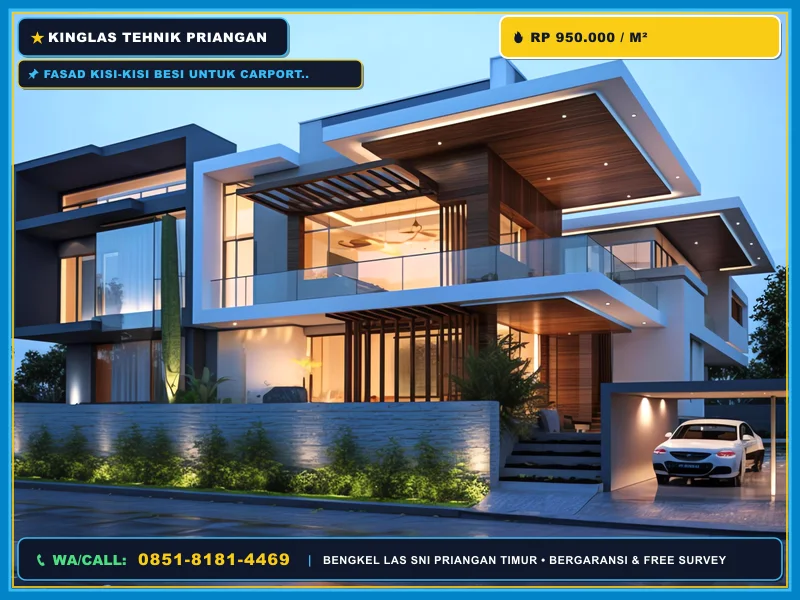 Fasad kisi-kisi besi untuk carport dan teras rumah modern