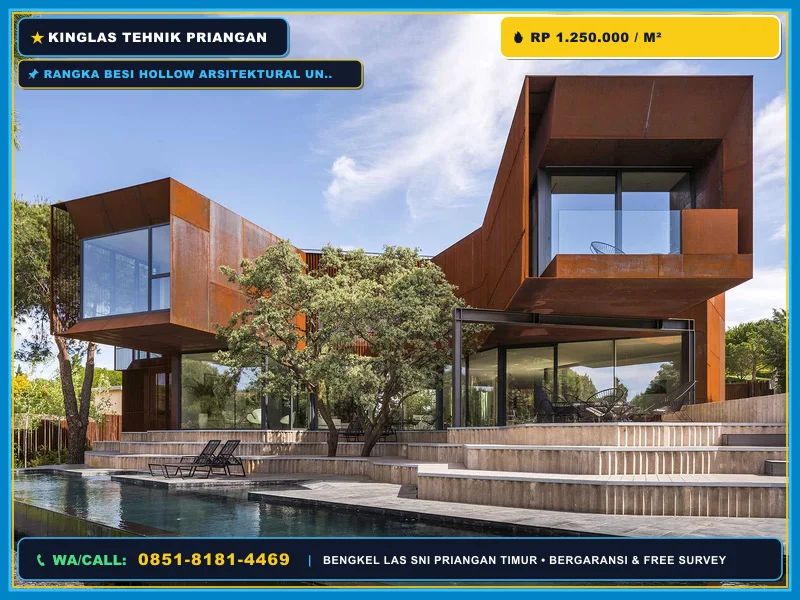 Rangka besi hollow arsitektural untuk tampilan fasad minimalis