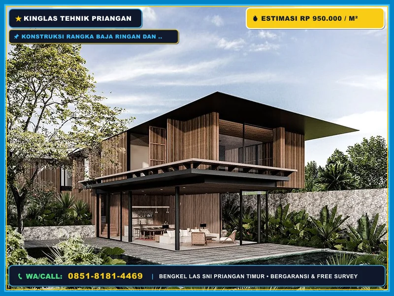 Konstruksi rangka baja ringan dan besi hollow fasad rumah tropis
