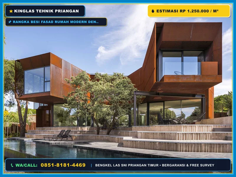 Rangka besi fasad rumah modern dengan finishing cat antikarat