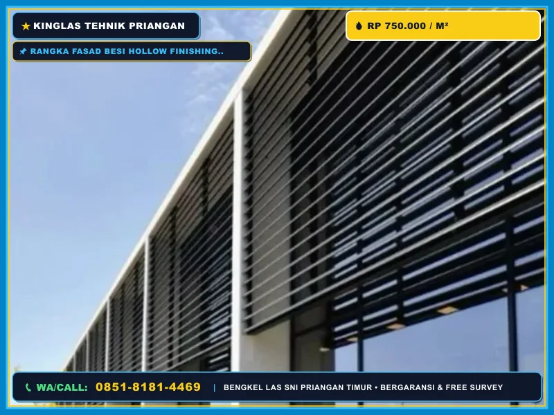 Rangka fasad besi hollow finishing hitam rumah modern