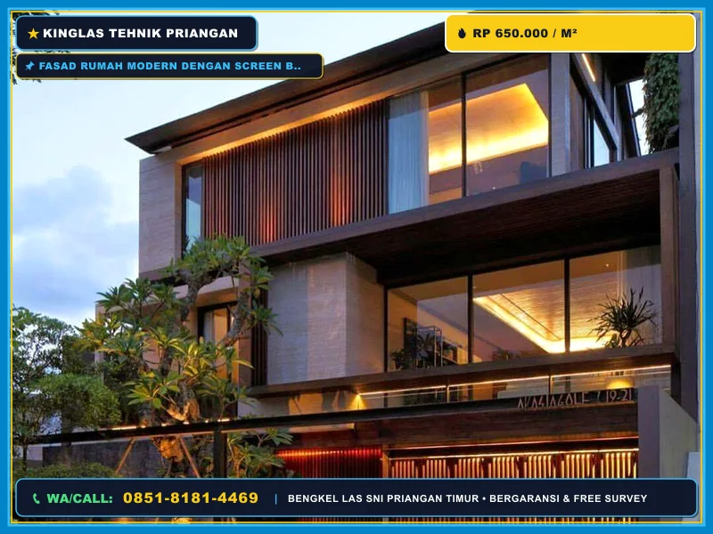 Fasad rumah modern dengan screen besi hollow