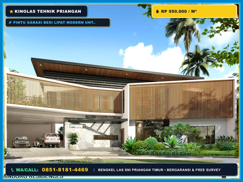 Pintu garasi besi lipat modern untuk rumah tropis di Pangandaran