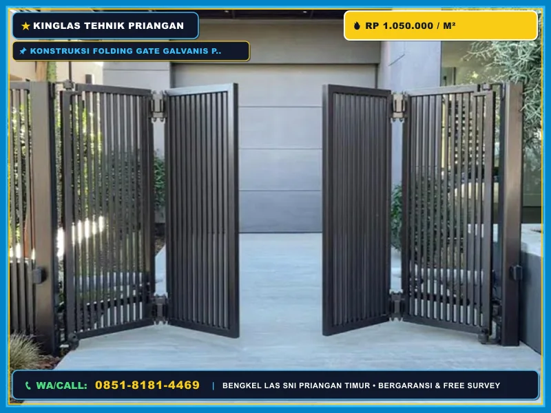Konstruksi folding gate galvanis profesional dari bengkel las