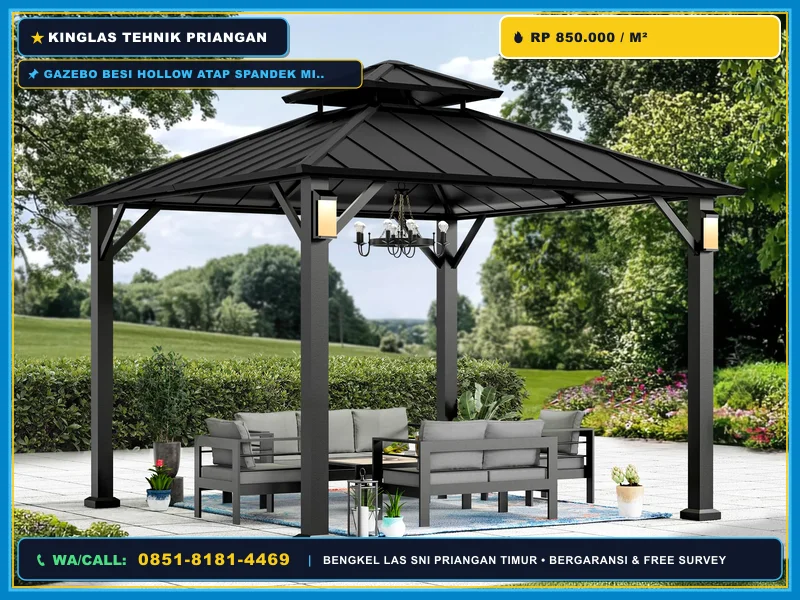Gazebo Besi Hollow Atap Spandek Ciamis yang Kokoh