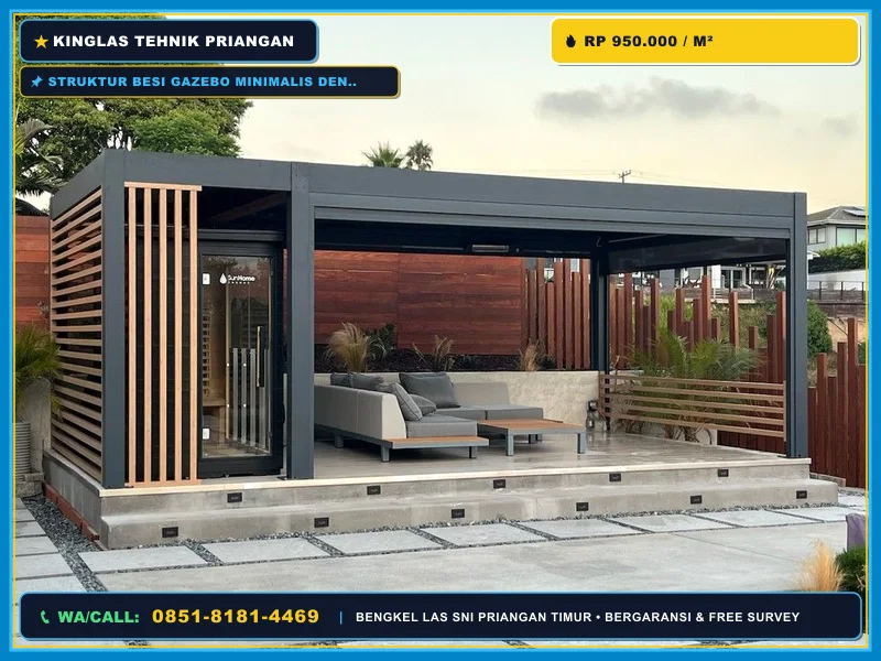 Struktur besi gazebo minimalis dengan rangka kuat