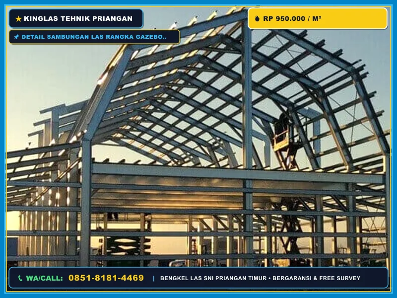 Detail sambungan las rangka gazebo besi hollow