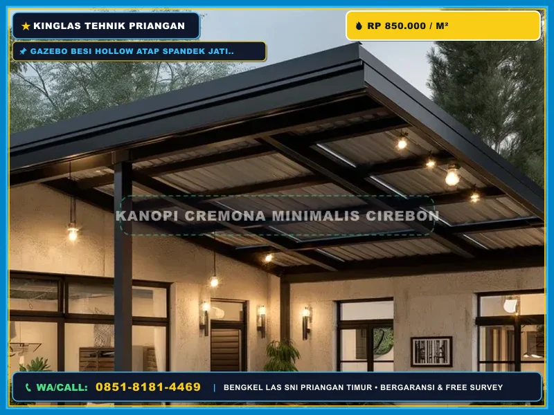 Konstruksi rangka baja gazebo minimalis di area rumah tropis