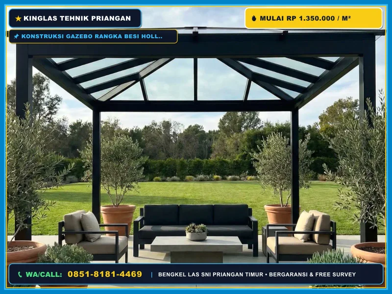 Konstruksi gazebo rangka besi hollow modern dan kokoh
