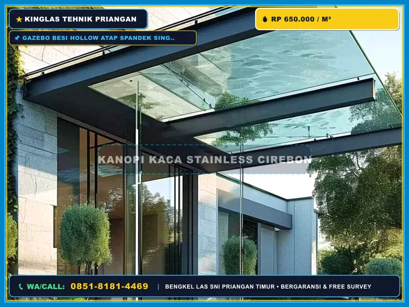 Struktur gazebo steel frame dengan atap spandek minimalis