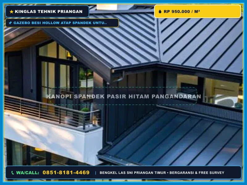 Gazebo rangka besi dengan atap spandek di taman rumah