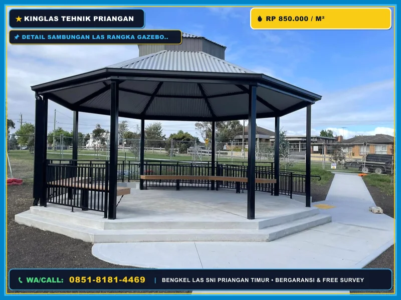 Detail sambungan las rangka gazebo besi hollow