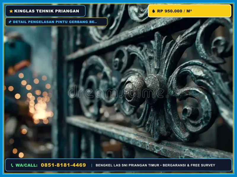 Detail pengelasan pintu gerbang besi tempa Kinglas Tehnik