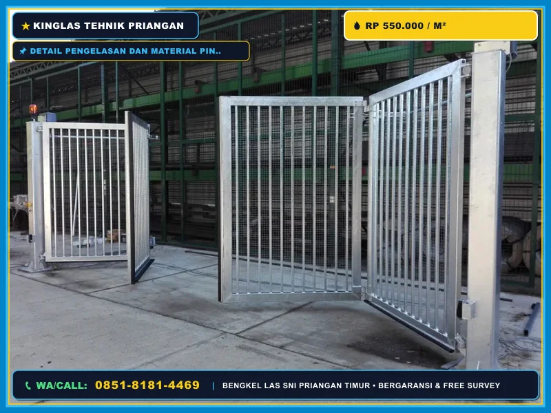 Detail pengelasan dan material pintu folding gate besi berkualitas