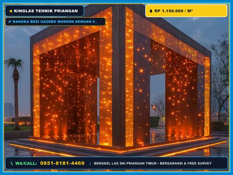 Rangka besi gazebo modern dengan finishing cat antikarat