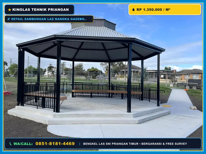 Detail sambungan las rangka gazebo besi hollow