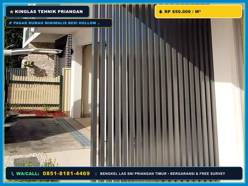Pagar rumah minimalis besi hollow vertikal dengan pintu gerbang