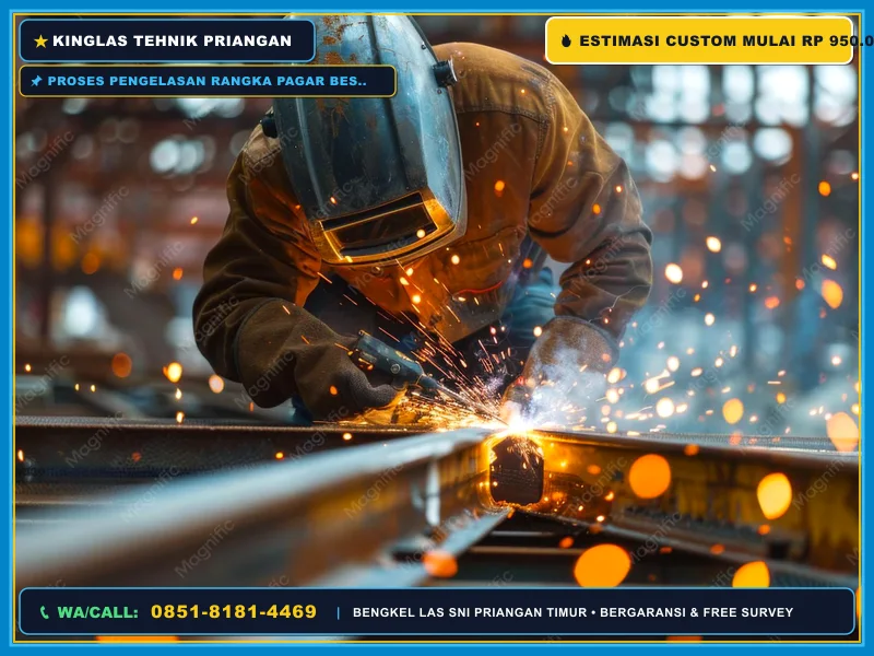 Proses pengelasan rangka pagar besi laser cutting di bengkel