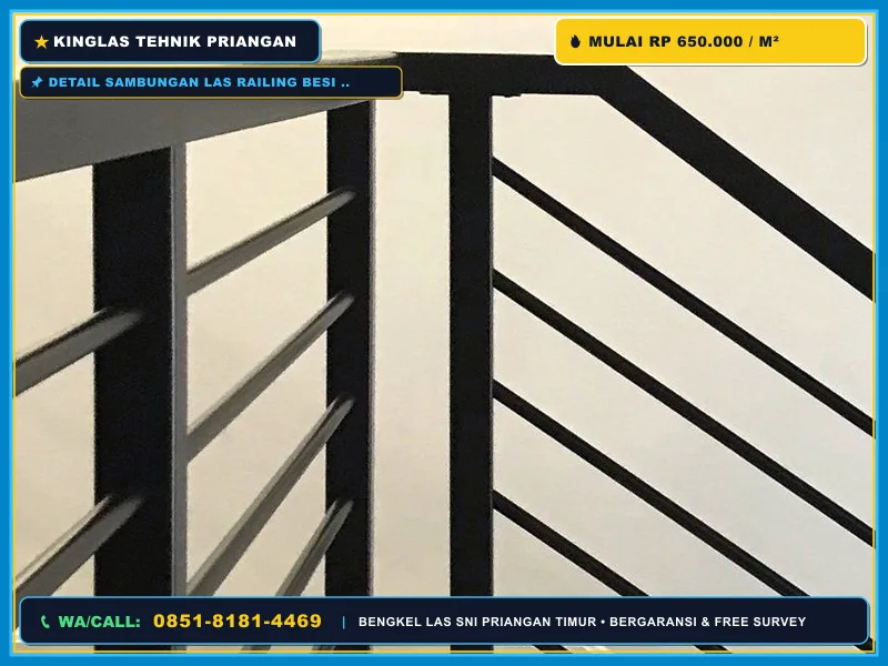Detail sambungan las railing besi hollow hitam doff