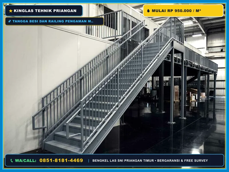 Tangga besi dan railing pengaman mezzanine gudang