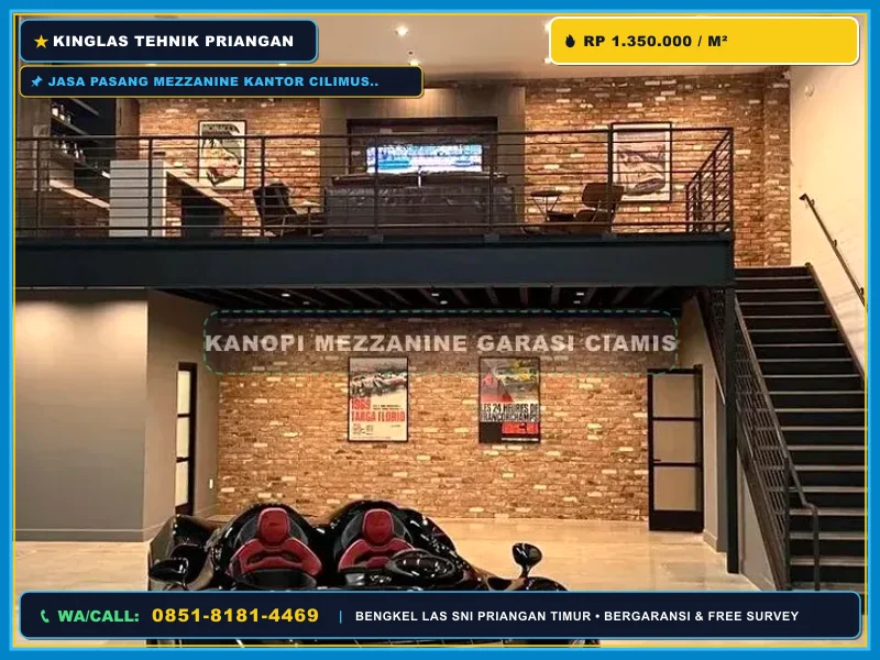 Detail pengelasan rangka besi WF untuk konstruksi mezzanine kantor